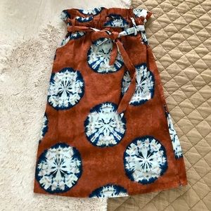 Anthropologie Rust and Blue Printed Midi Skirt